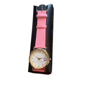 Avon Pink Cupcake Wristwatch Silver Tone Bezel Novelty Sweet‎ Teen Girl Gift